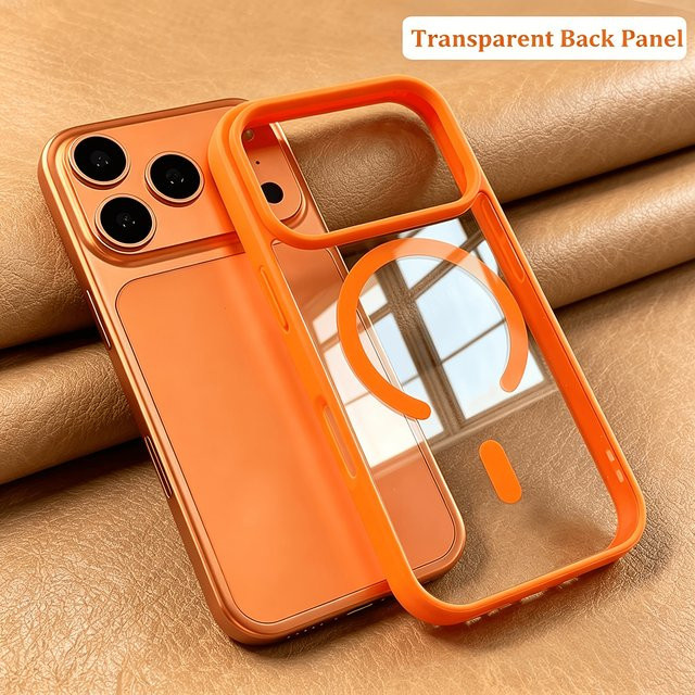 Stoßfeste Candy Bumper Handyhülle mit MagSafe für Apple iPhone 17 16 15 14 13 Pro Max, Transparent/Orange - Bild 1