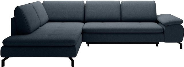Vente-unique Schlafsofa Archibald in Blau mit L-Form und Strukturstoff - Bild 1