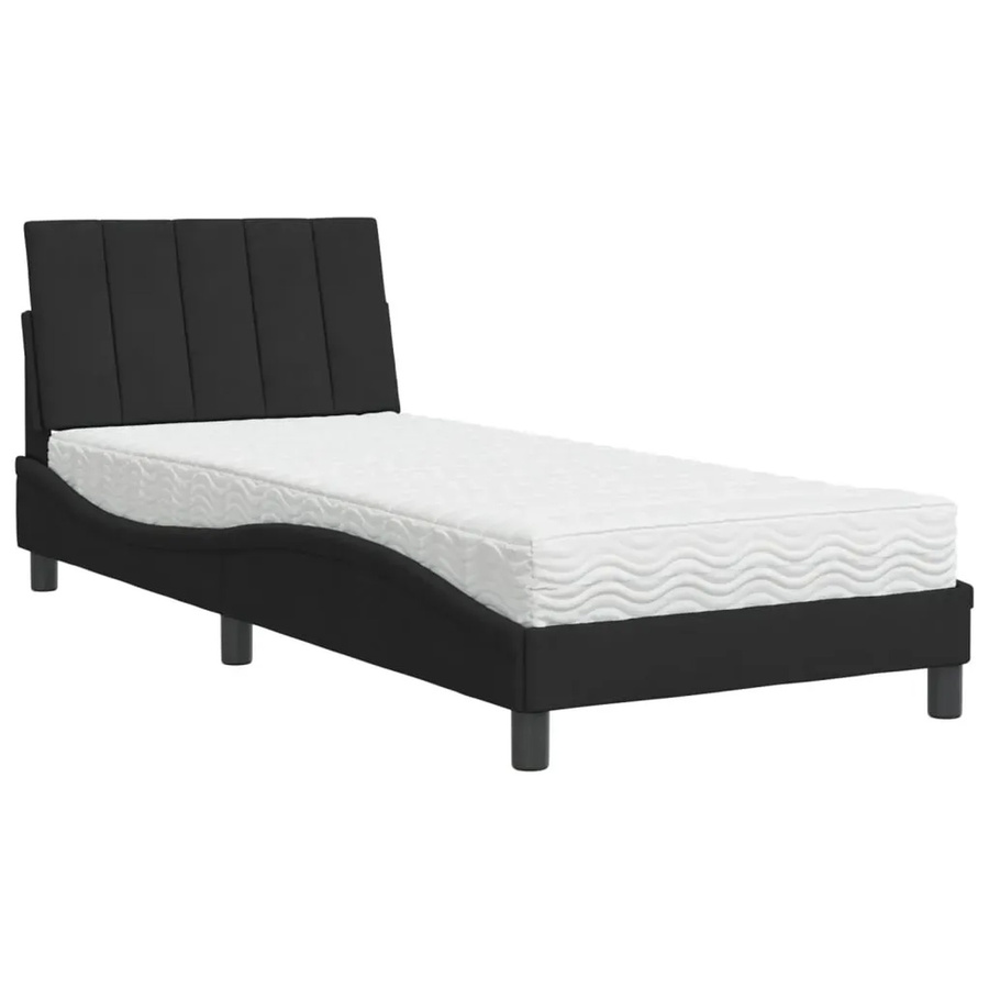 vidaXL Bett mit Matratze aus Samt und Schaumstoff in Schwarz, B/T/H: 90 x 190 x 74,5 cm - Bild 2