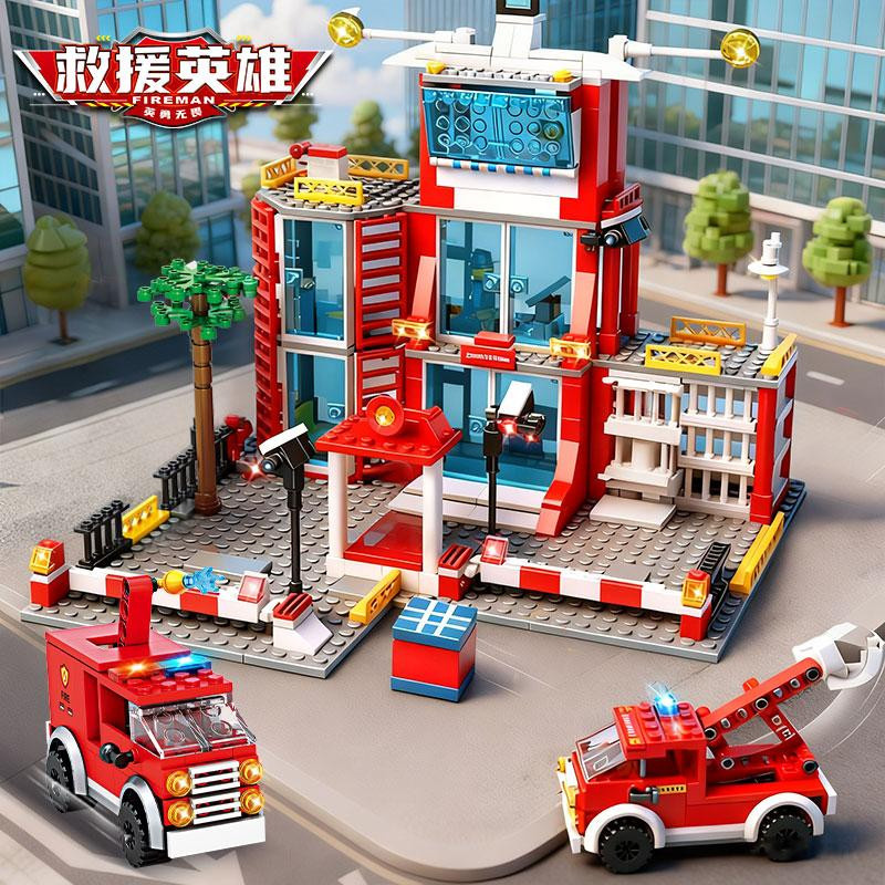Linyi toy Bausteinset Stadtgebiet Gebäude Polizei-Raum Feuerwehr Station - Bild 4