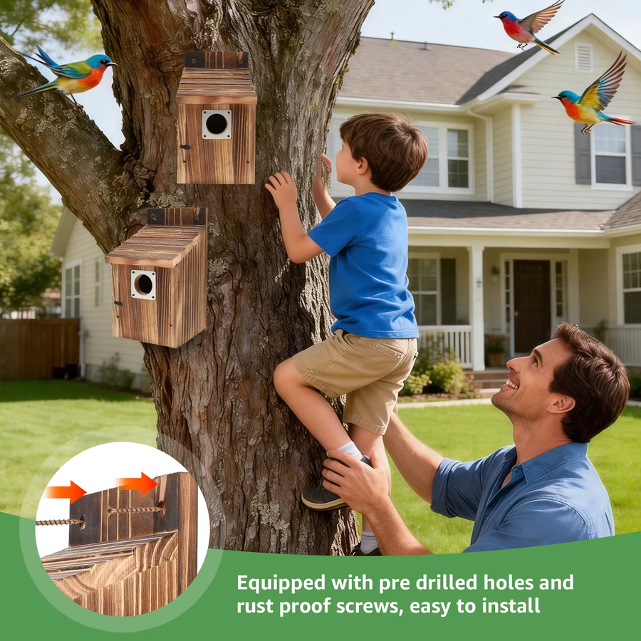 2er-Set Willstar Holz-Vogelhaus wetterfest in Braun als Papageien-Nest und Zuchtbox für den Garten oder die Terrasse - Bild 5