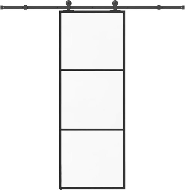 vidaXL Schiebetür mit Beschlag aus ESG-Glas und Aluminium, Farbe Schwarz/Transparent, B: 76 cm, H: 205 cm - Bild 1