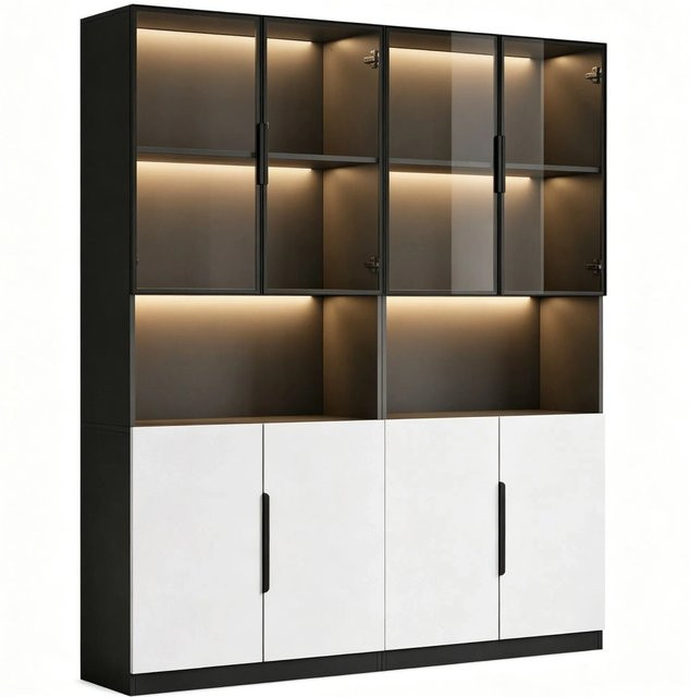 okwish Vitrine mit Glastüren und LED Beleuchtung in Weiß, B/T/H: 160 x 30 x 200 cm - Bild 1
