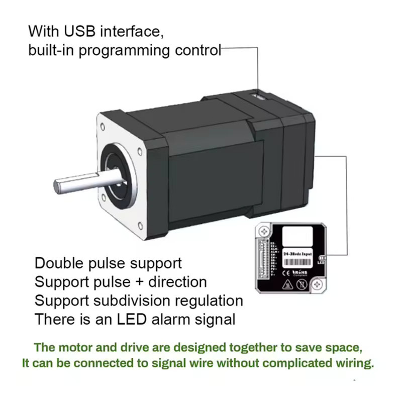 Nema17 Schrittmotor mit geschlossenem Regelkreis und integriertem Antrieb, All-in-One Hybrid-Servomotor mit Encoder, DC24–48 V, 0,4 Nm–0,68 Nm - Bild 2