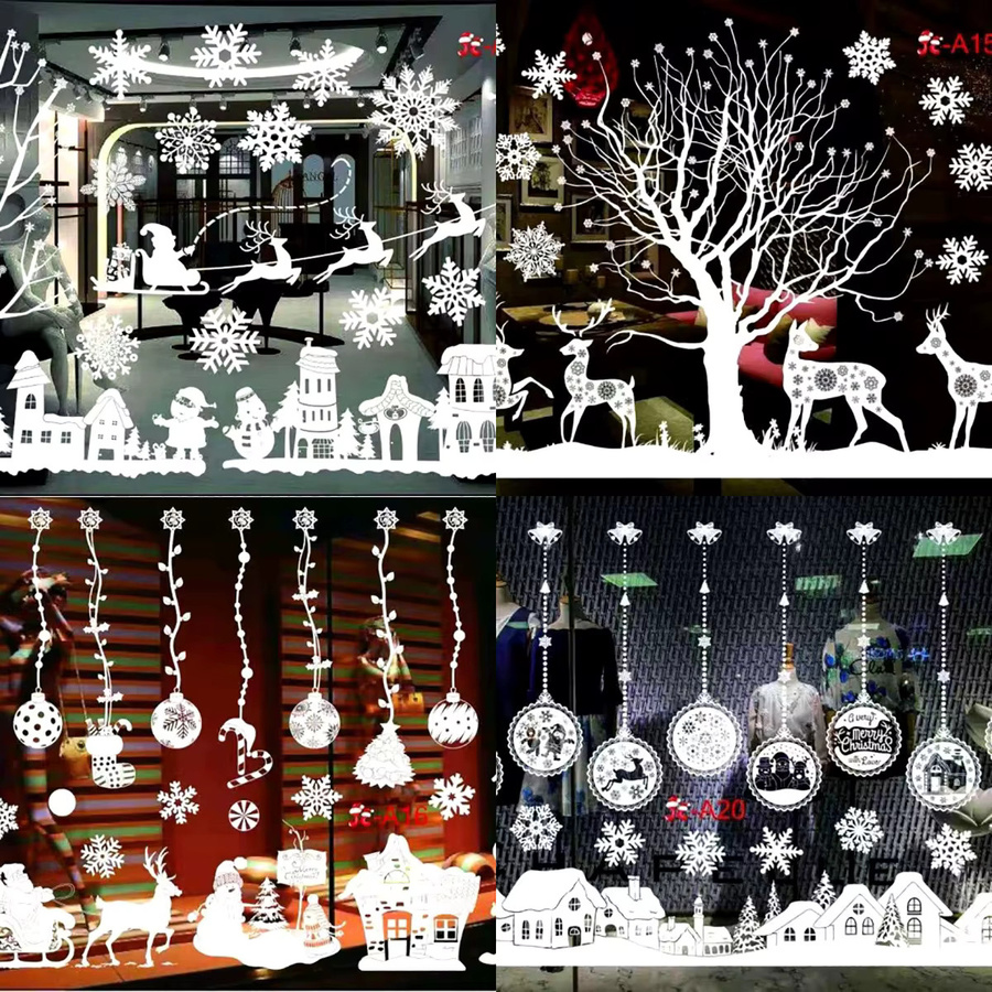 Meidding Weihnachts Fensteraufkleber mit Schneeflocken, Santa Claus und Elch in Weiß für Weihnachten und Neujahr - Bild 3
