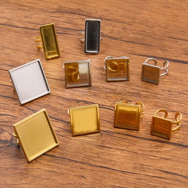 Pulchritude Ringe, Edelstahl, Silber, Gold Farbe, Quadrat Rechteck, Unisex - Bild 1