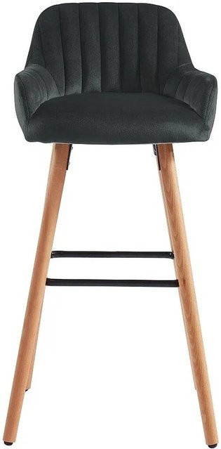 Vente-unique Barhocker Eleana in Schwarz aus Samt und Holz im Vintage-Stil, Höhe: 75 cm, Breite: 47 cm - Bild 1