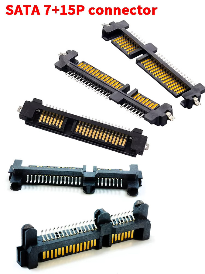 JCD SATA-Schnittstellenbuchse für SSD-Festplatten, 7+15P 22-PIN Steckeranschluss mit Einbauplatte, Schwarz - Bild 4