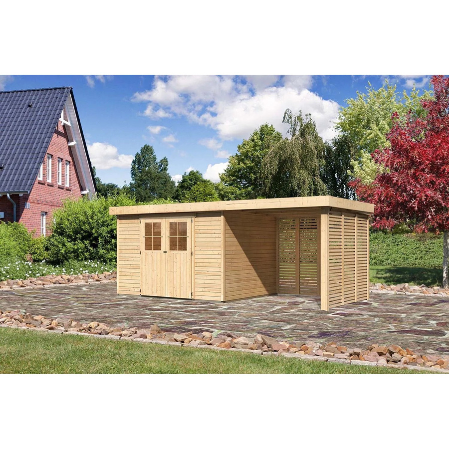 Karibu Holz-Gartenhaus Boras Natur mit Flachdach und modernem Design, Farbe: Braun, B: 298 cm, T: 242 cm, H: 211 cm - Bild 2