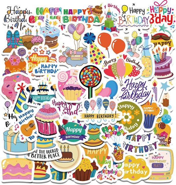 Alles Gute zum Geburtstag Graffiti Aufkleber, Kawaii, 50-teiliges Set - Bild 1