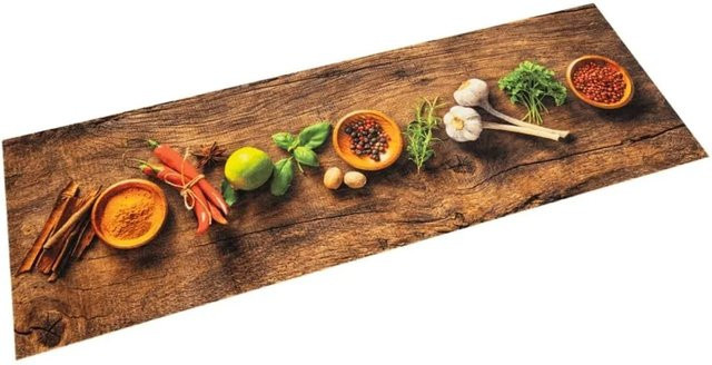 vidaXL Küchenteppich mit Gewürzdruck in Braun, Waschbar und Rutschfest, B: 45 cm, L: 150 cm - Bild 1