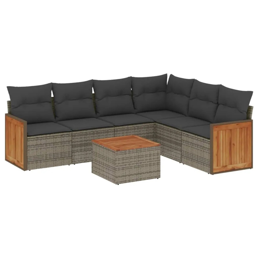 vidaXL 7-tlg Garten-Sofagarnitur aus Poly Rattan in Grau mit Kissen Modell 154 - Bild 2