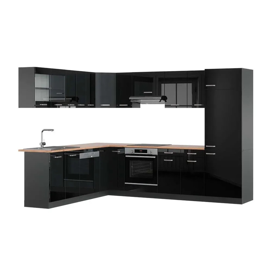 Vicco R-Line Eckküche modern in Schwarz Hochglanz und Anthrazit mit Eiche-Elementen B/T/H: 227 x 287 x 207 cm - Bild 2