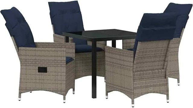 vidaXL Garten Essgruppe 5-teilig aus Poly-Rattan und Stahl in Grau - Bild 1