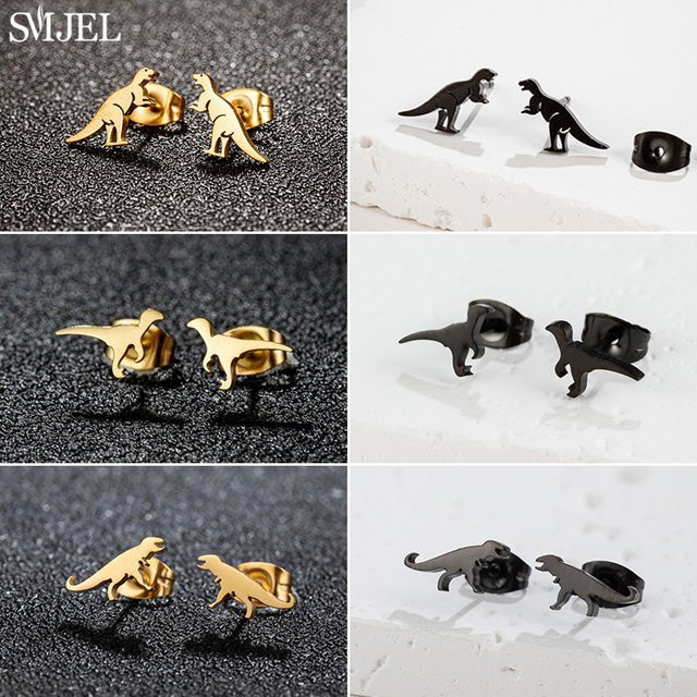 SMJEL Ohrstecker Dinosaurier, Edelstahl, Gold, Damen - Bild 1