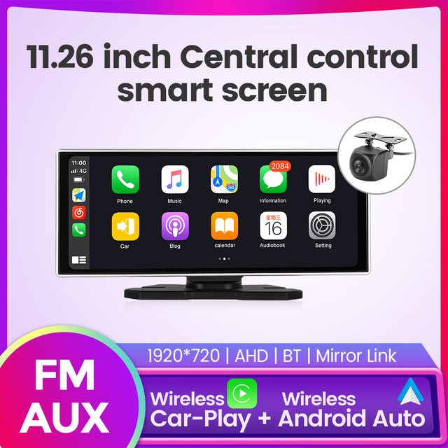 MEKEDE Universelles Dashboard-Display mit 11,26 Zoll Multimedia-Bildschirm, 1920*720 Auflösung, kabelloses CarPlay und Android Auto, Farbe: Schwarz - Bild 1