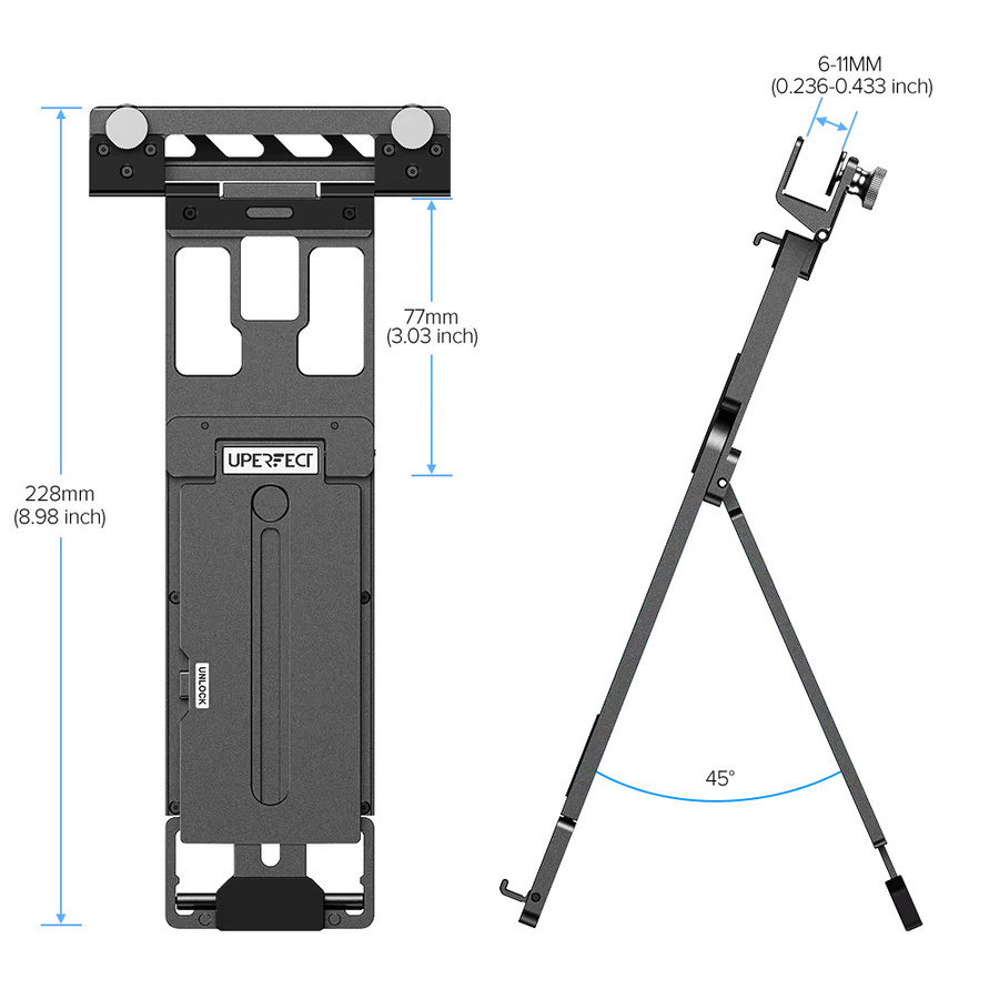 Uperfect Monitorständer in Schwarz für flexible Dual-Screen-Konfigurationen mit verstellbarer Aluminiumklemme für Laptops, Notebooks und MacBooks - Bild 4