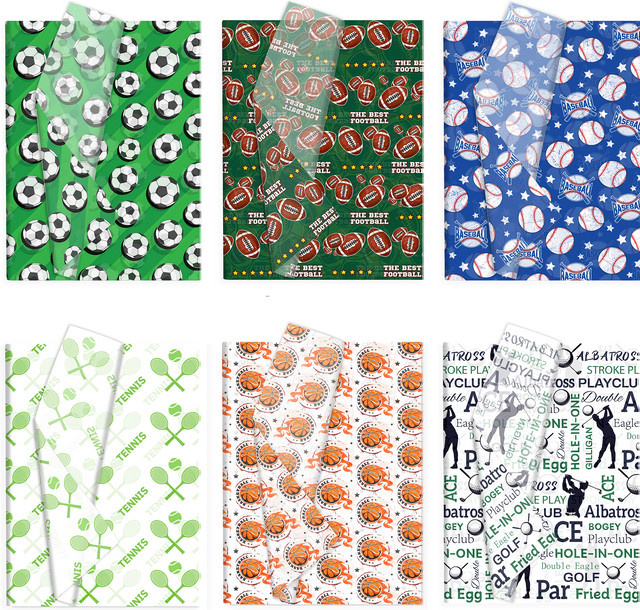 Seidenpapier Geschenkpapier mit Sportmotiven Fußball Golf Rugby Baseball für deine Geburtstagsdekoration und Partyzubehör - Bild 1