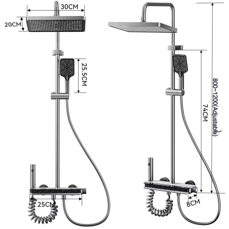 Digitales Duschsystem mit LED-Licht und Warm-Kalt-Armatur aus Messing in Weiß von washower - Bild 2