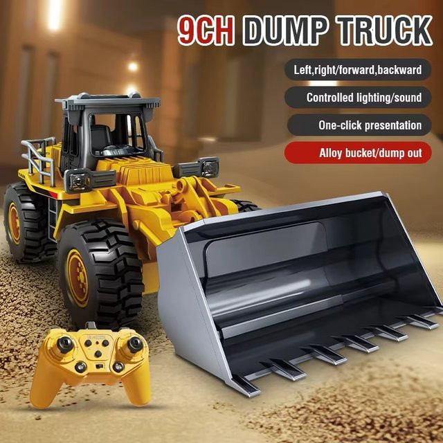 9CH Bagger Bulldozer Muldenkipper, RC Lkw Modell, Metall, Gelb - Bild 1
