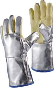 Jutec Hitzehandschuhe aus Aramid und Preox-Aramid-Alu in Silber, 5 Finger, Kat.III bis max. 1000 Grad, Länge: 38 cm - Bild 1