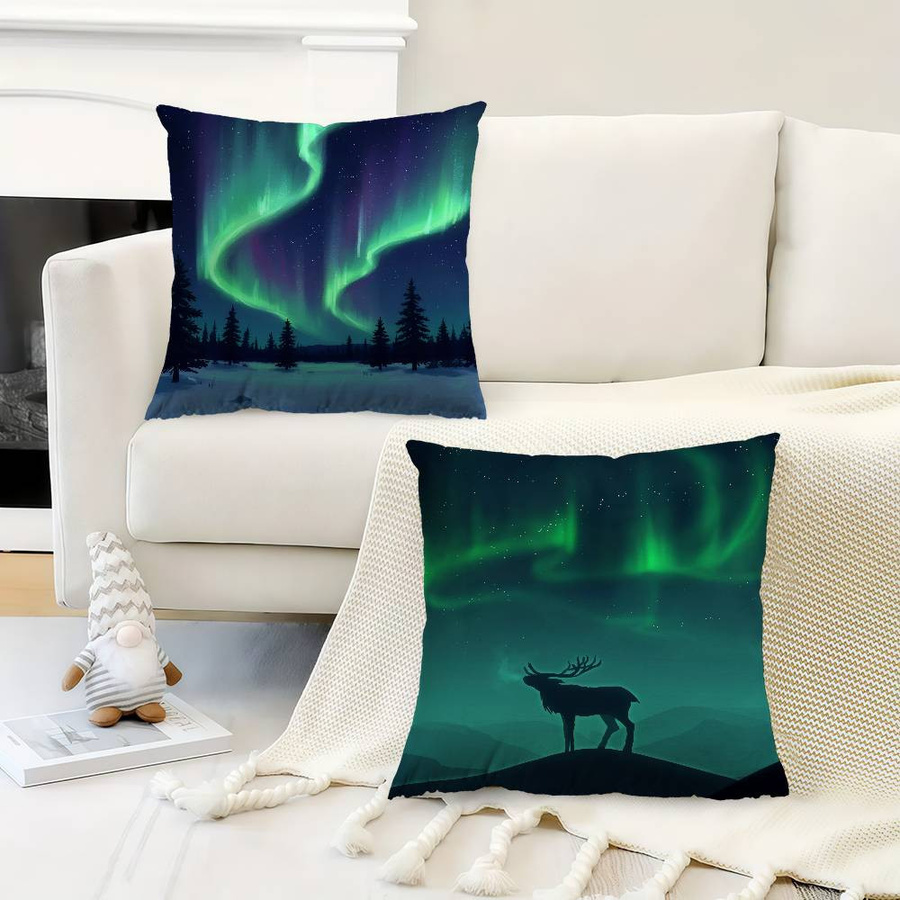Dekorativer Kissenbezug mit Polarlichter-Motiv für dein Sofa und Wohnzimmer, B/B: 18 x 18 cm - Bild 3