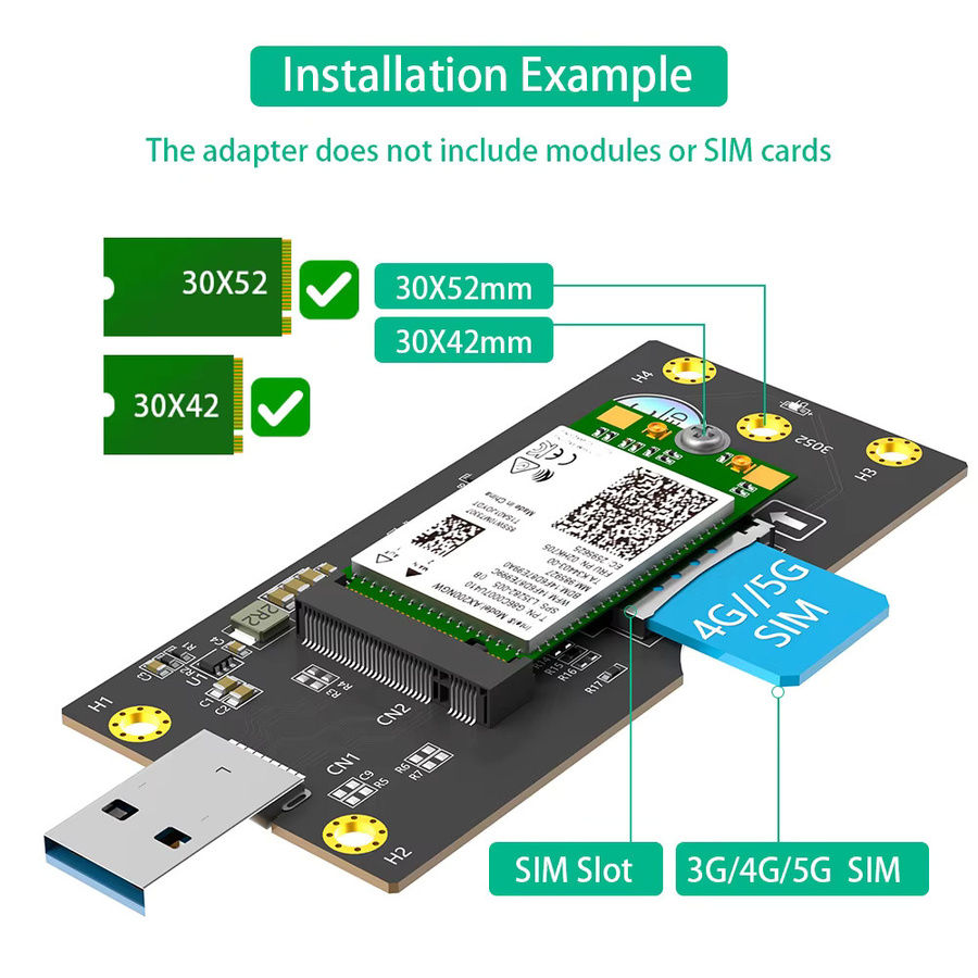 T.F.SKYWINDINTL NGFF M.2 zu USB 3.0 Adapter mit SIM 8-Pin Karten-Erweiterungskit für 3G 4G 5G Module Typ Key B in Schwarz - Bild 3