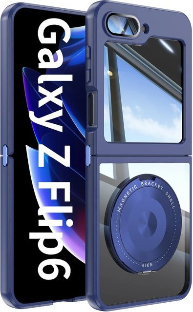 Magnetische Samsung Galaxy Z Flip 7FE 6 5 4 3 Handyhülle mit transparentem Gehäuse, mattfarbenem Rahmen in Blau und drehbarem Ringständer für optimalen Schutz - Bild 1
