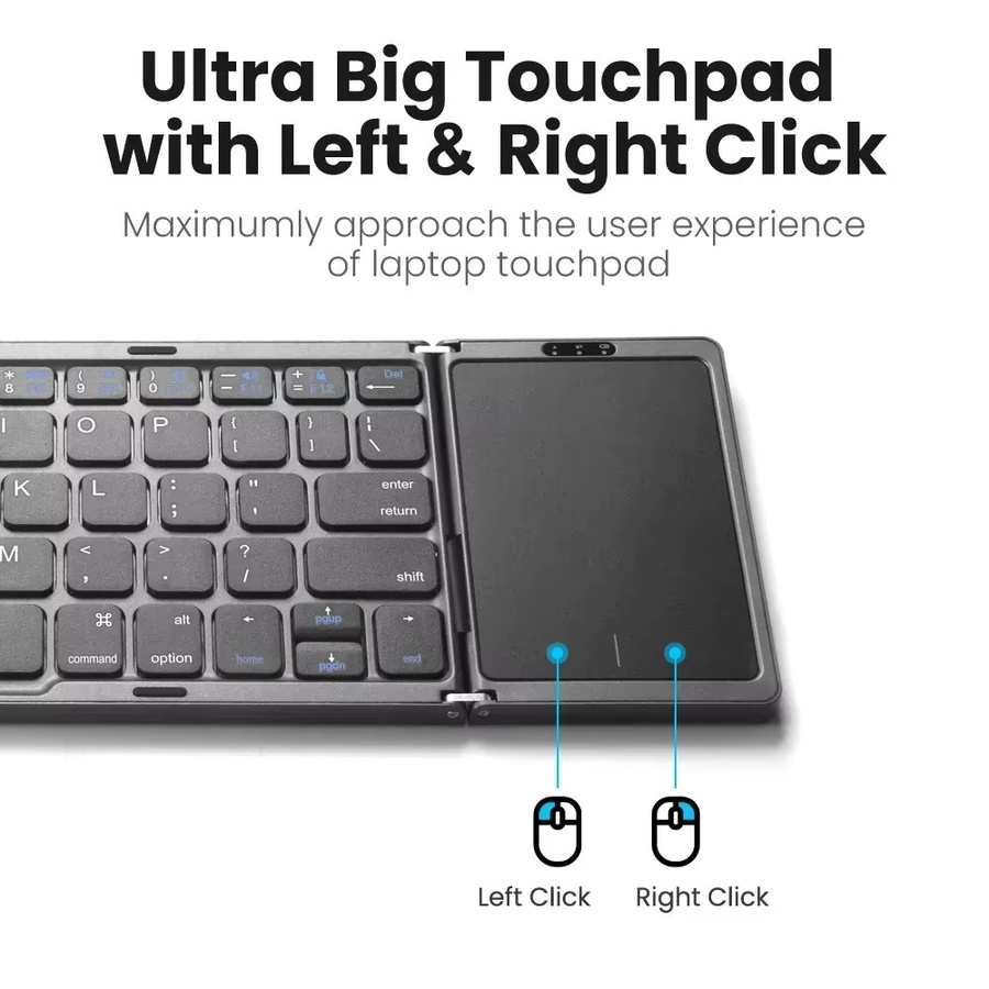 KEBIDUMEI Dreifach faltbare Bluetooth-Tastatur mit Touchpad, 3-Kanal-Multi-Device-Mini-Tastatur für iOS, Android und Windows, Schwarz - Bild 5