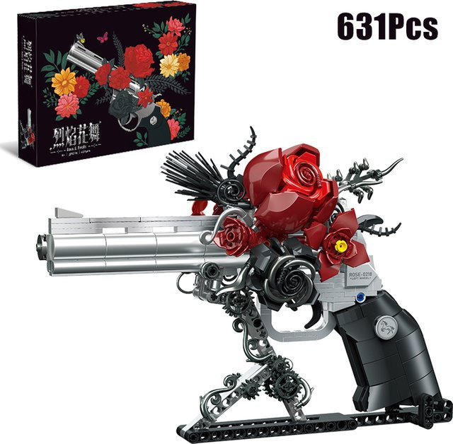 FINGERROCK Rosen-Revolver Blumenpistole Baukasten aus 631 Teilen für Kinder und Erwachsene - Bild 1