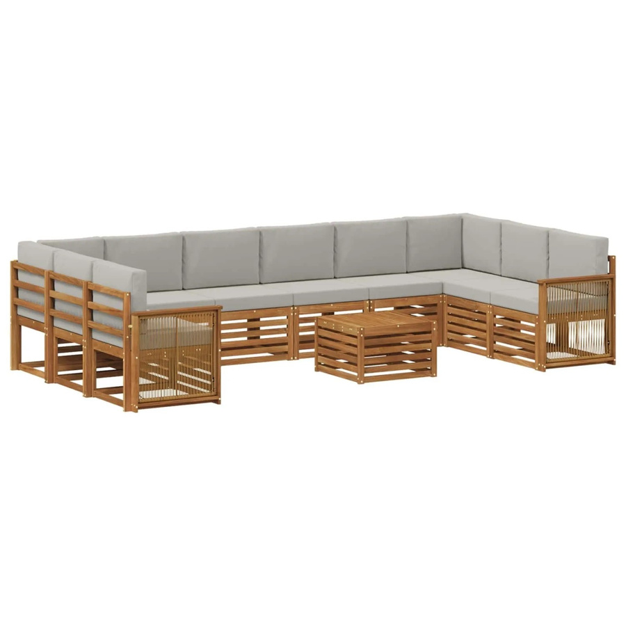 vidaXL Outdoor-Sofagarnitur in L-Form aus Akazienholz mit 8 Kissen in Natur und Hellgrau - Bild 2
