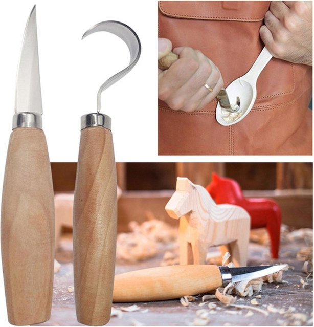 TQLQ 2-teiliges Holzschnitzwerkzeug-Set aus Holz mit Schnitzhakenmesser und Holzschnitzmesser in Braun - Bild 1