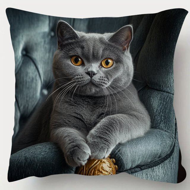 ZZN Kissenbezug mit Silvery Grey Cat Motiv, B/H: 45 x 45 cm - Bild 1