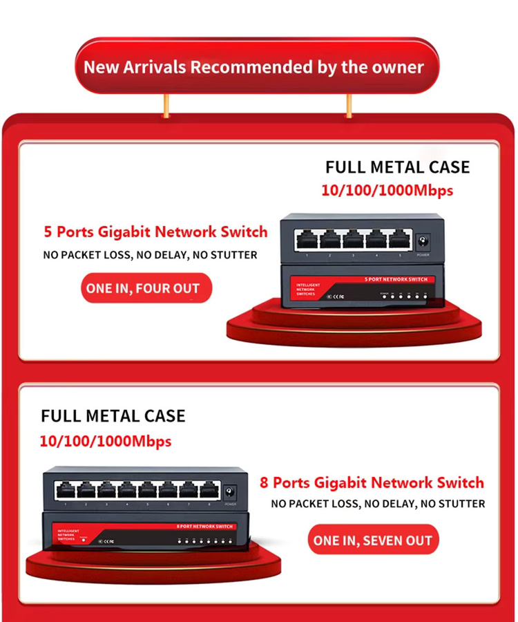 KuWFi Gigabit Netzwerk Switch mit 10 Ports, 8 Ports PoE, 1000 Mbit/s Ethernet Switch für IP-Kameras, Schwarz - Bild 2