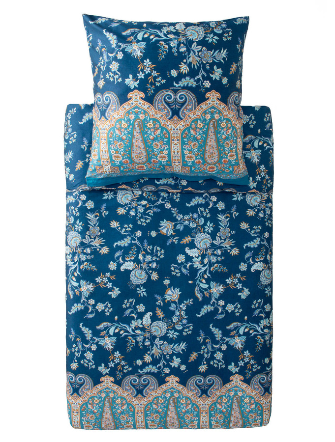 Bassetti Mako-Satin Bettwäsche INDIAN ROSES Blau mit floralem Design und Reißverschluss - Bild 1