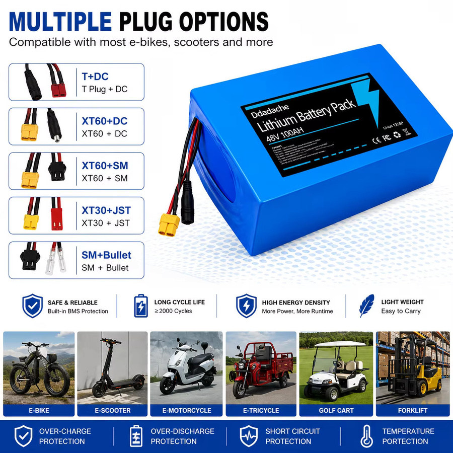 13S8P Lithium-Ersatzakku 48V 100Ah 2000W mit integriertem 50A BMS in Blau für Citycoco Scooter - Bild 4