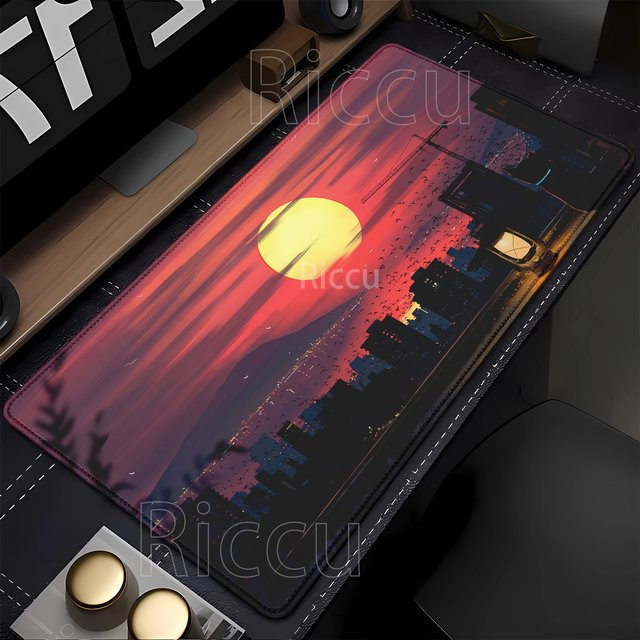 Riccu XXL Mauspad mit Landschafts-Motiv Berg und Sonnenuntergang, rutschfeste Schreibtischunterlage in Multicolour, B/T: 900 x 400 mm - Bild 1
