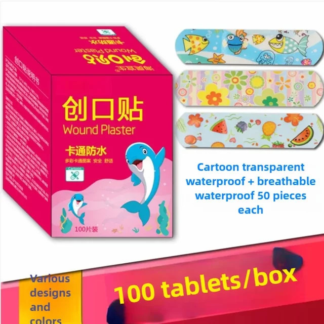 QHSPE Cartoon-Pflaster, transparent, wasserdicht, Kinder, 100 Stück - Bild 1