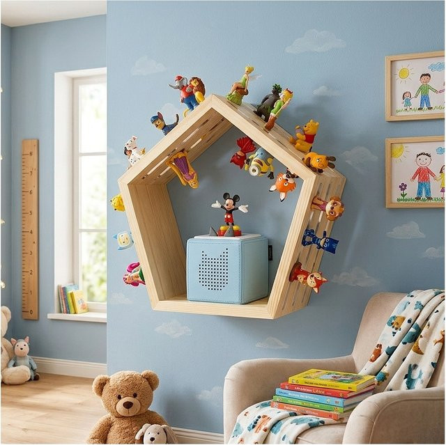 Baby Vivo Regal für Toniebox mit magnetischer Aufbewahrung für über 68 Tonies in Fünfeck-Form, Beige - Bild 1