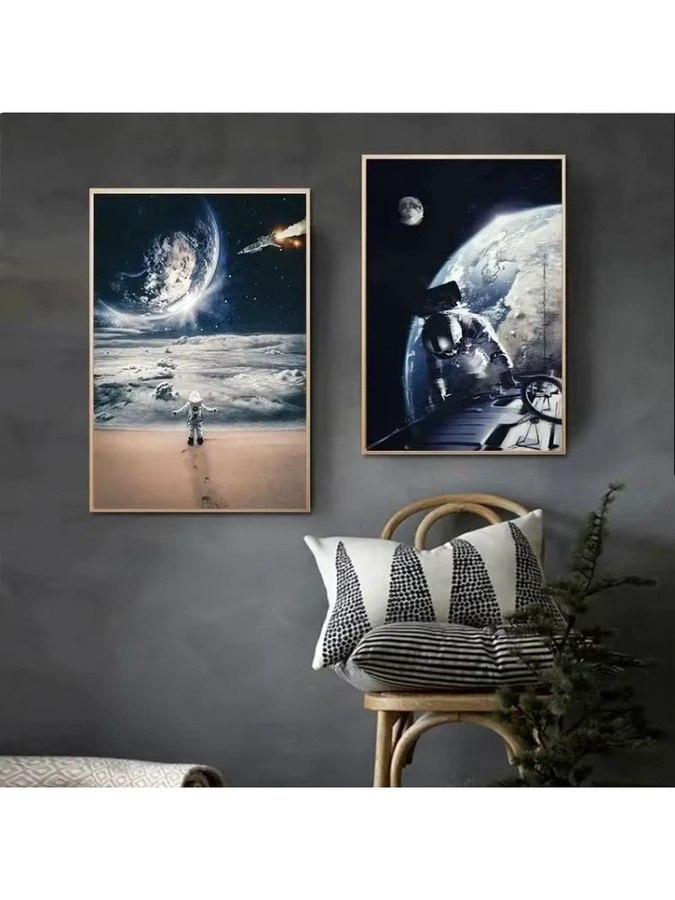 Abstraktes Leinwandposter Potdemiel Astronauten im Weltraum mit Sternen, Mehrfarbig, Rechteckig - Bild 2