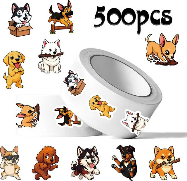 500 Stück GOGOTU Kawaii Cartoon Hunde-Aufkleber in Multicolour für DIY Scrapbook, Handy und Gepäck - Bild 1