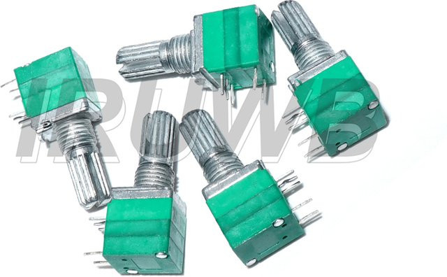 5 Stück Potentiometer RV097NS 5PIN mit Schalter, 15 mm Verstärker-Dichtung, verschiedene Widerstände (5K bis 500K) in Grün - Bild 1