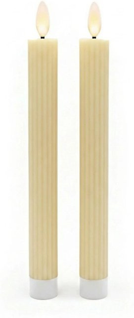 Relaxdays LED Stabkerzen 2er Set in Beige mit Rillen-Design, flammenlos mit Timer und Flicker-Effekt, Höhe: 25 cm, Durchmesser: 2 cm - Bild 1