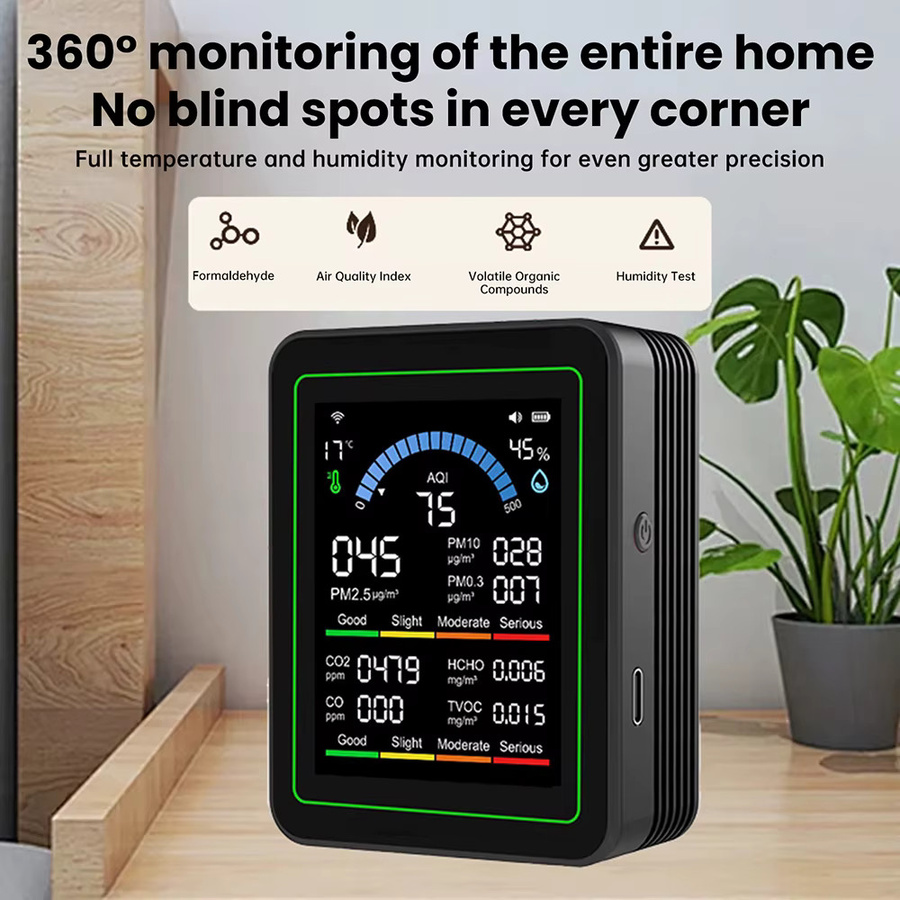 Aideepen Multifunktionaler digitaler Luftqualitätsmonitor für CO2, CO, TVOC, HCHO und PM in Schwarz oder Weiß - Bild 2