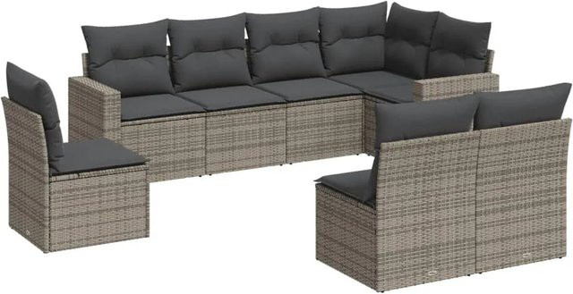 vidaXL 8-teilige Garten-Sofagarnitur in Grau aus Poly-Rattan mit Sitzkissen und Stauraum - Bild 1