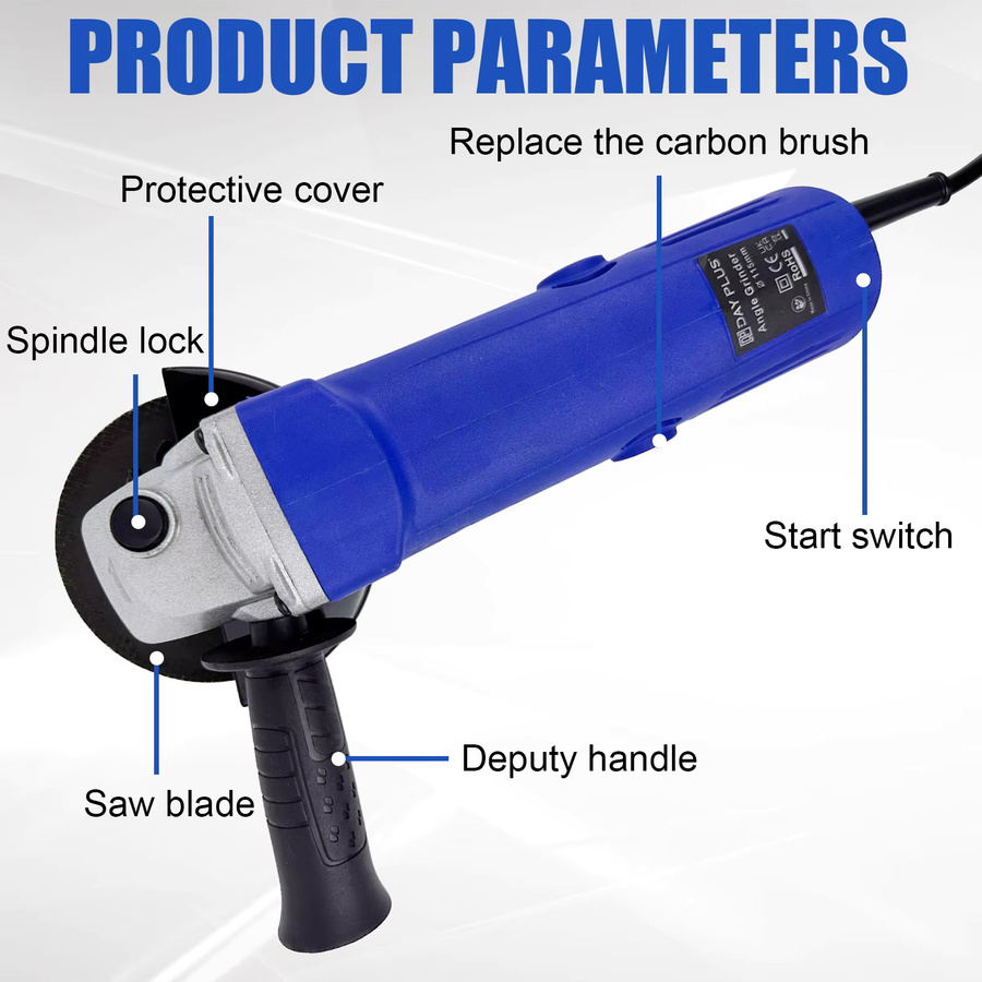 Qimu Elektrischer Winkelschleifer Blau, 2000W, 115mm Scheibe, 12000 U/min mit Zusatzgriff und Schleifscheibe für Metall - Bild 7