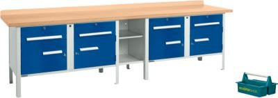 Schäfer Shop Select Kastenwerkbank PWi 300-0 mit Buche Multiplexplatte, lichtgrau/enzianblau, B/T/H: 300 x 70 x 84 cm, Belastbarkeit bis 750 kg - Bild 1