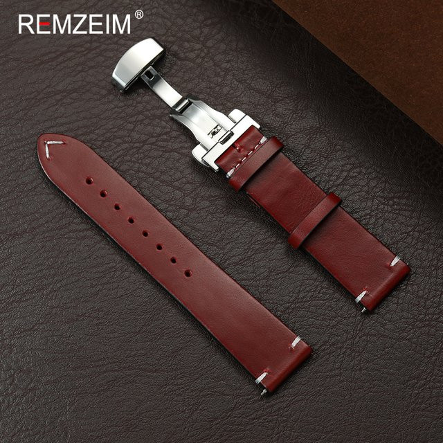 REMZEIM Uhrenarmband Leder, Ölwachs-Leder, Schmetterlings-Faltschließe, Herren - Bild 1