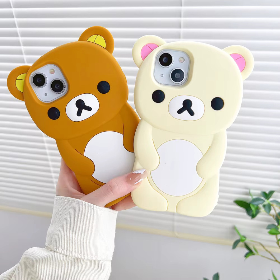 Stoßfeste Silikon-Handyhülle mit 3D Cartoon Rilakkuma Bär Design für Apple iPhone 11 bis iPhone 17 Pro Max - Bild 1