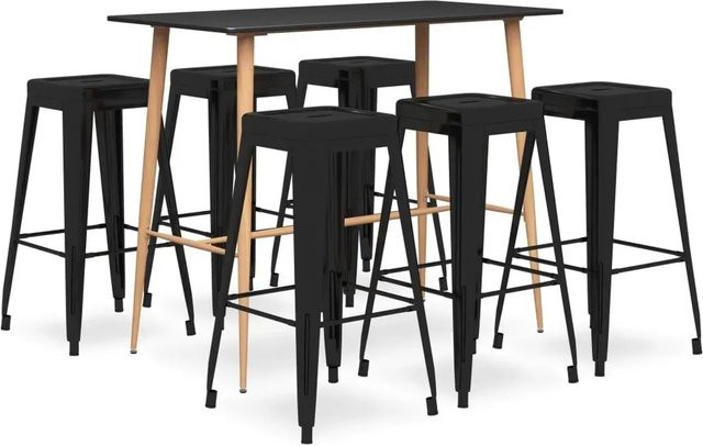 vidaXL 7-tlg. Bar-Set Schwarz Modell 12 mit Tisch und Stühlen aus MDF und Metall - Bild 1